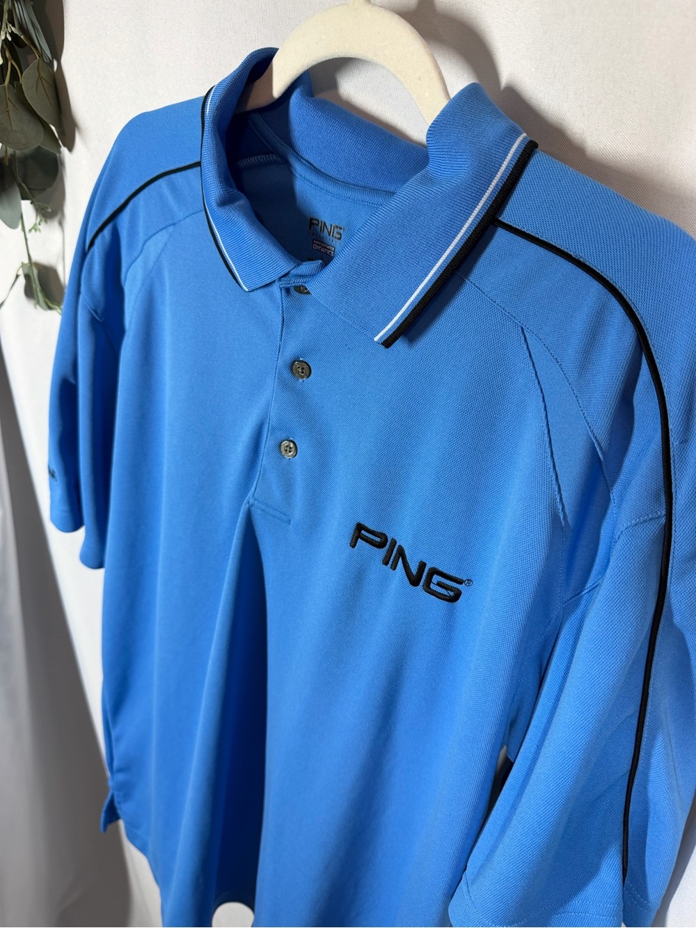 PING | Men's Polo Shirt Short Sleeve Blue Black Size Large - Picture 4 of 10